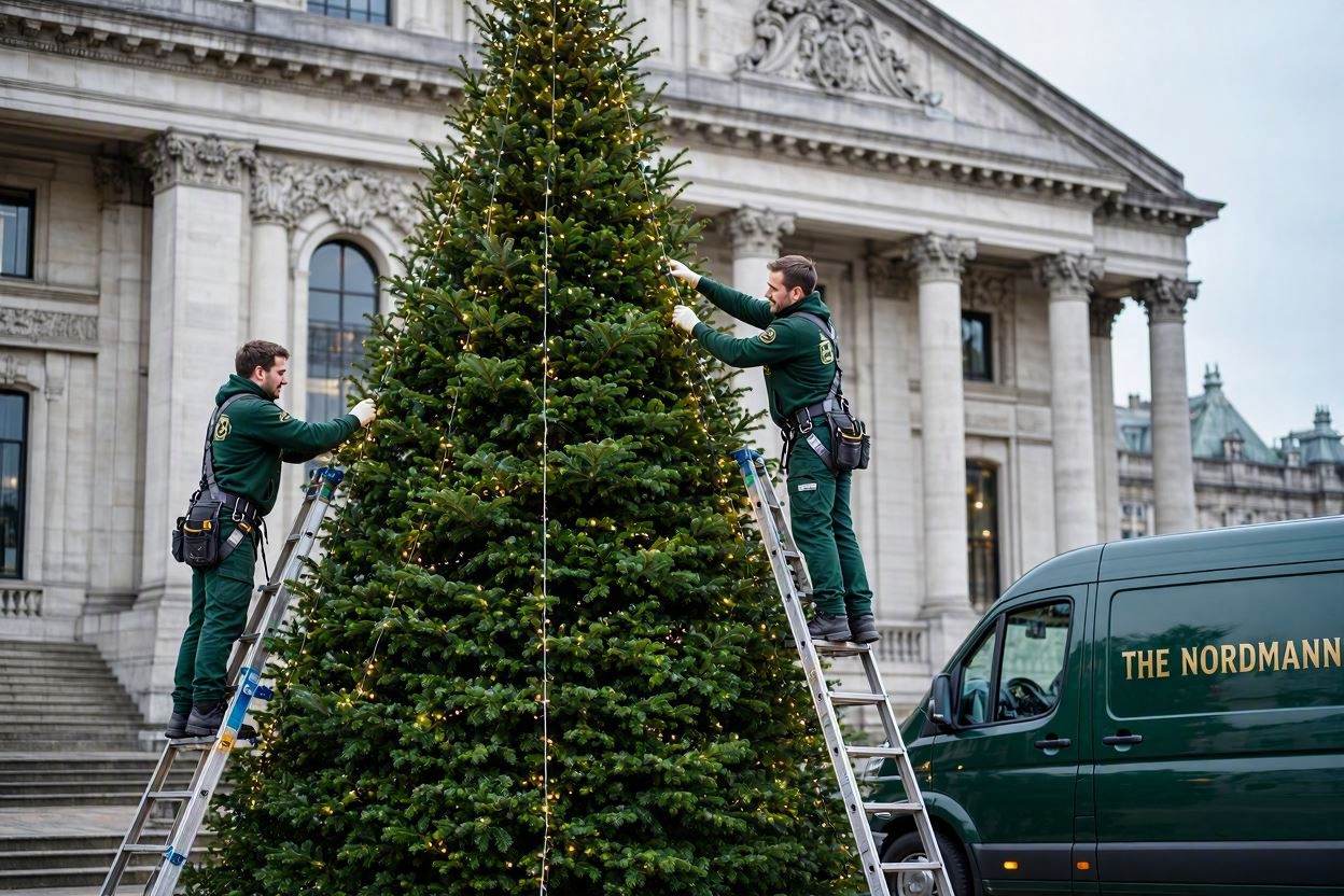 11ft Commercial Christmas Tree – Outdoor, Lit, Installed