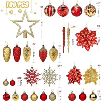 100 Piece Christmas tree Decorations Set - Red & Gold